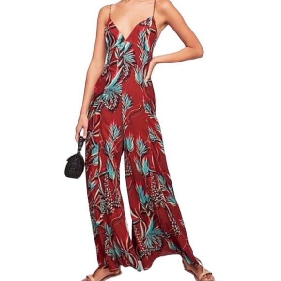 Free People Alissa Jumpsuit Tropical Floral Print Wide Leg...